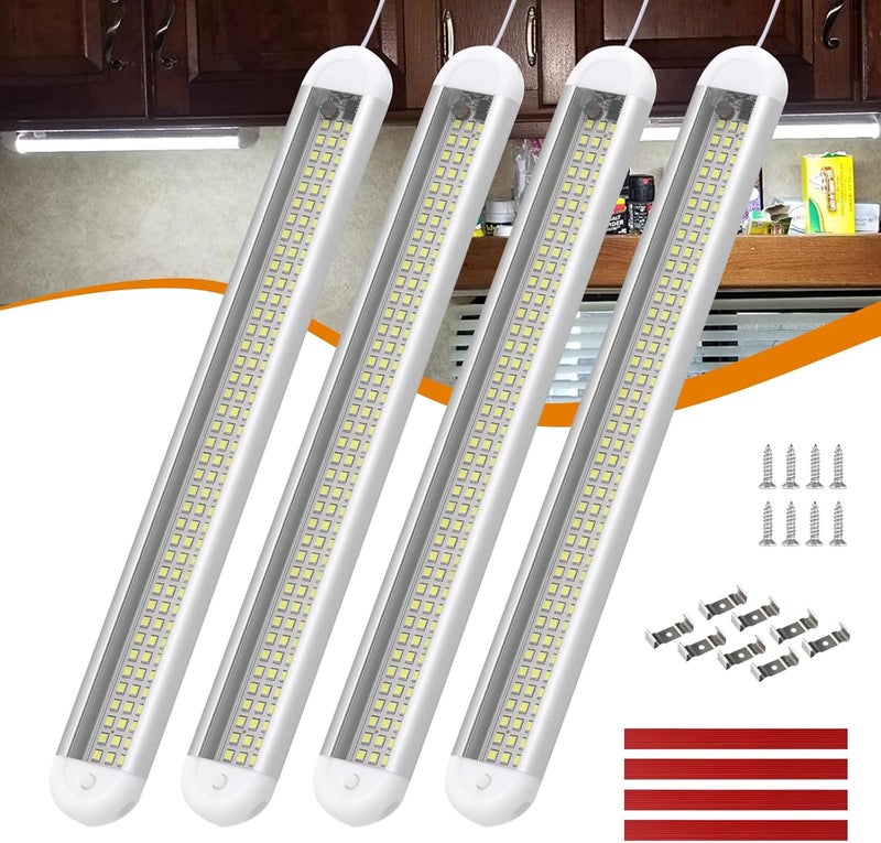 RVZONE 12V LED Interior Light Bar | 120LEDs 1800LM 8W DC 12 Volt led Strip Lights with ON/Off Switch RV Led Lights Interior for Camper Truck Van Boat Trailer Cargo Lights Fixture Motorhome (4Pack) - Image 1